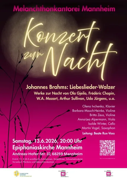 Plakat der Melanchthonkantorei: Konzert zur Nacht am 13. Juni 2026